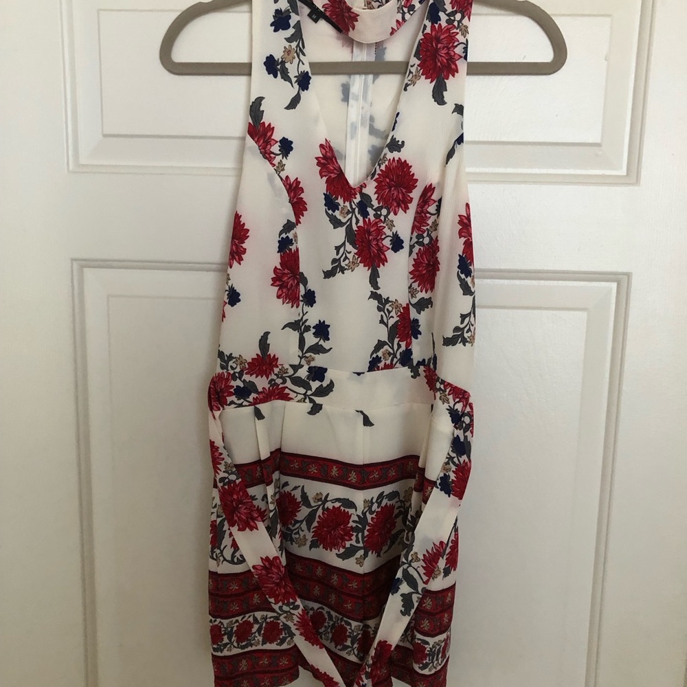 Elegant Red Floral Halter Romper